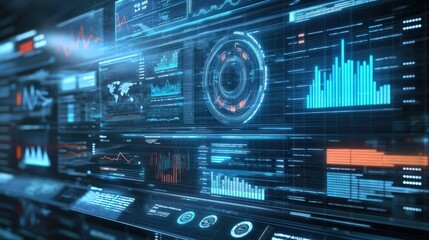 Fototapeta premium A computer monitor displays a number of graphs and charts