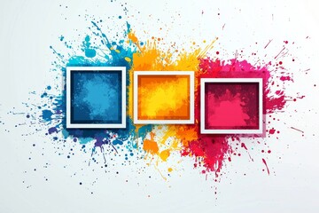 Colorful abstract design with paint splashes and square frames