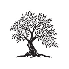 Olive tree vector logo design isolated on white background - black and white olive tree