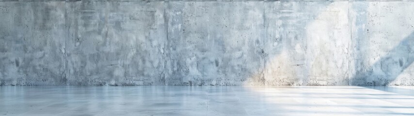 Obraz premium Abstract modern showroom interior featuring a concrete wall, minimalist design, spacious layout, clean lines, and an uncluttered atmosphere ideal for showcasing products.