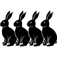 4 set Easter bunny silhouettes vector illustration set
