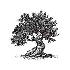Olive tree vector design isolated on white background - black and white olive tree