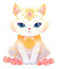 Fototapeta premium PNG Elegant floral cat illustration, transparent background