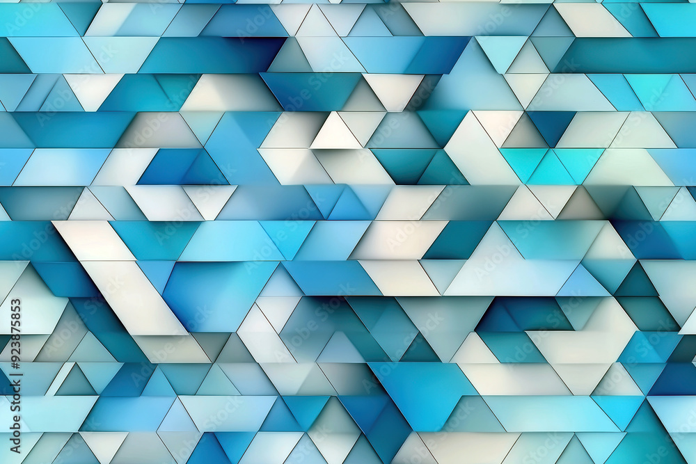 Poster a blue and white patterned background with triangles. the blue and white colors are vibrant and the 