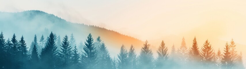 Obraz premium Vibrant Coniferous Mountain Sunset, an imaginative depiction of a mountain landscape with colorful brushstroke techniques, capturing the essence of a serene twilight sky.
