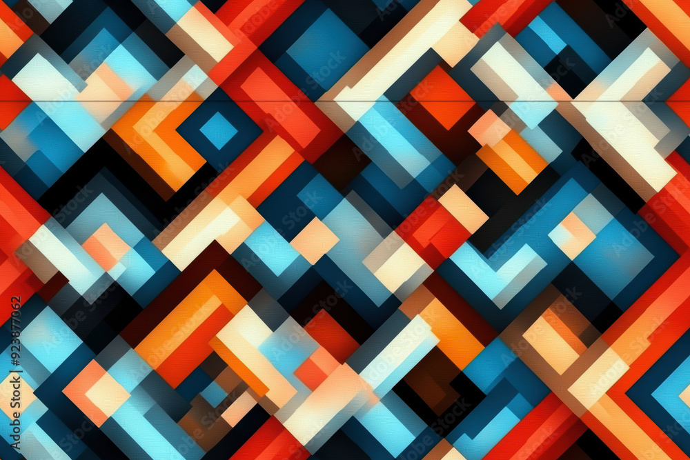 Aufkleber a colorful abstract pattern of squares and triangles. the colors are red, blue, and white. the patte