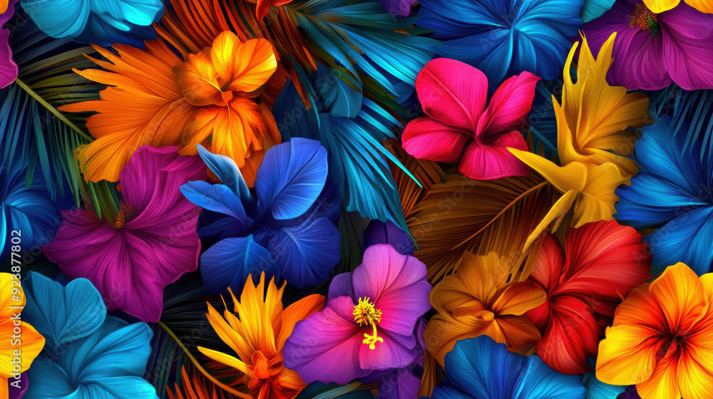 Poster a colorful flower pattern with many different colors. the flowers are arranged in a way that creates