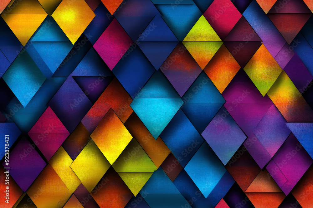 Aufkleber a colorful pattern of squares and triangles. the squares are in different colors and sizes, and the 