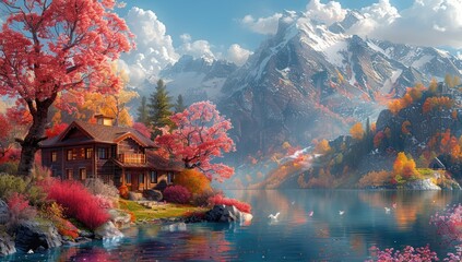 Fototapeta premium Autumnal Mountain Retreat