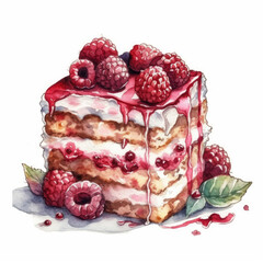 Watercolour cake raspberries