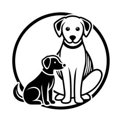 sitting dog and baby dog minimalist logo vector art illustration