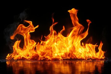 Fire flames on black background , ai