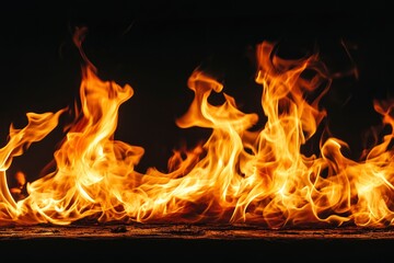 Fire flames on black background , ai
