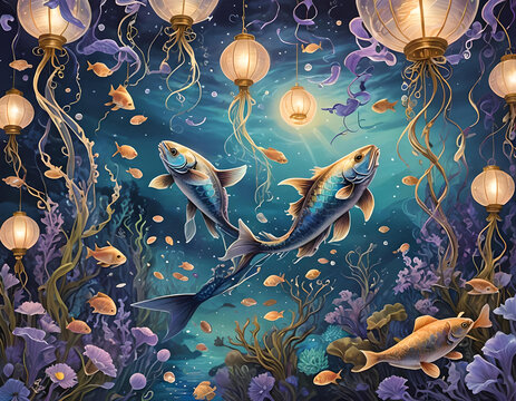 Pisces zodiac 3D Underwater Background