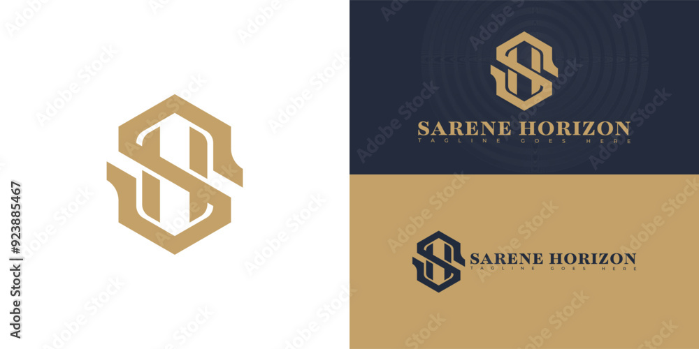Aufkleber abstract hexagon initial letter sh or hs in gold color isolated on multiple background colors. the l