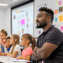 Black teacher teaching kids 
Education in USA