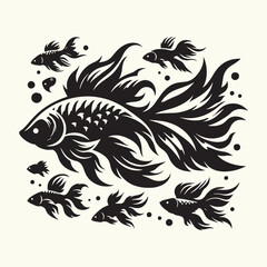 Fish art Vector Illustration Black silhouette