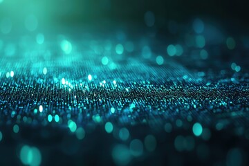 A mesmerizing abstract background featuring shimmering particles in blue and green hues, evoking a sense of depth and digital elegance.