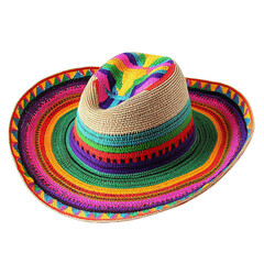 Vibrant colorful straw sombrero hat with intricate multicolored patterns, perfect for festive occasions and cultural celebrations.