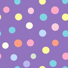 Pastel polka dot seamless pattern on a vector purple backdrop with colored circles.