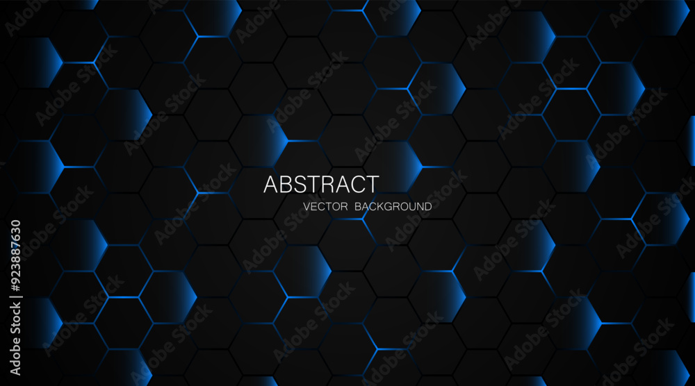 Aufkleber black steel mesh background with blue glow lines with empty space for design. modern technology inno