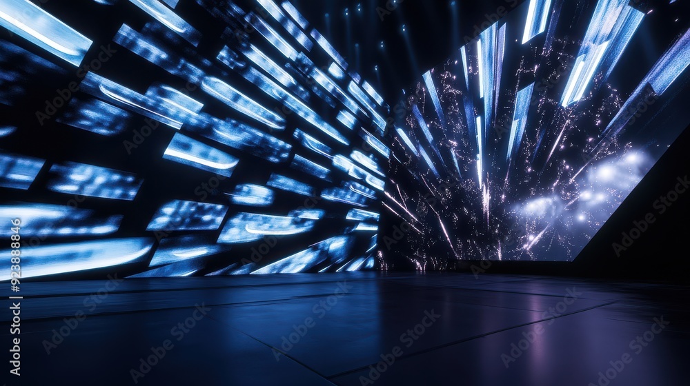 Poster a concert stage with a dynamic performance and interactive audience elements