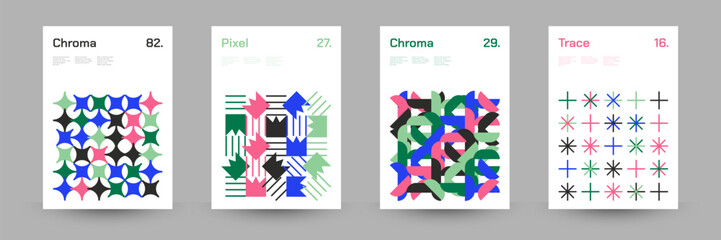 Comprehensive Set of Geometric Patterns: Ideal for Designers, Featuring a Wide Range of Symmetrical Shapes and Repeating Motifs for Versatile Use in Digital and Print Projects. Vector Illustration.