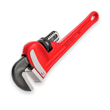 Red plumbing or heavy duty wrench cut out with transparent background and shadow