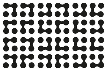 Metaball connected dots, blobs transition. Abstract innovation symbol. Organic circles shapes. Point movement. Template for seamless pattern, web design, sticker, badge, poster, background, wallpaper.