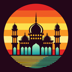 Retro-inspired mosque art vector illustration