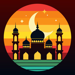 Retro-inspired mosque art vector illustration