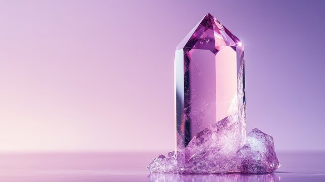 A glowing kunzite crystal emitting a soft pink radiance