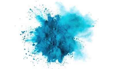 Vibrant cyan blue powder explosion isolated on a white background, capturing dynamic movement.