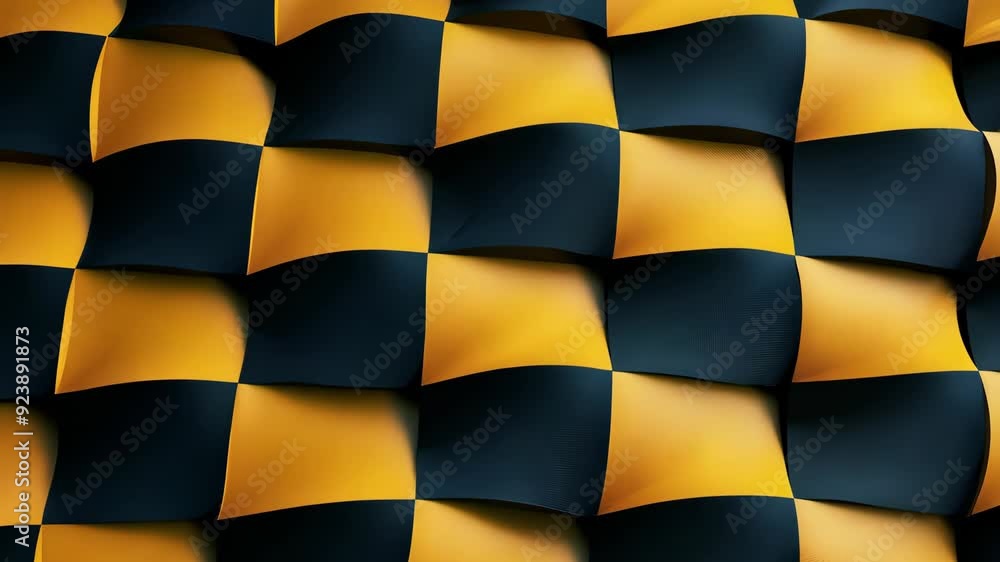 Poster smooth flowing black and yellow checkered pattern animation