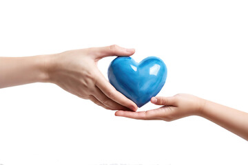 Hands holding a blue heart, the concept of child protection, care and love
