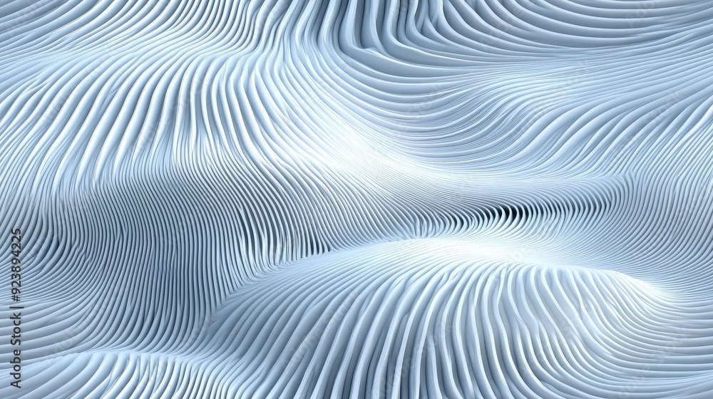 Poster the design features graceful waves of white and blue with a textured appearance, creating a calming 