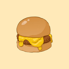 cartoon illustration of a very delicious melted cheese burger