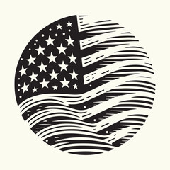 American Flag line art Vector Illustration Black silhouette