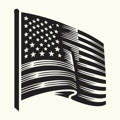 American Flag line art Vector Illustration Black silhouette
