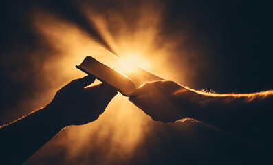 one person handing a bible to another person 