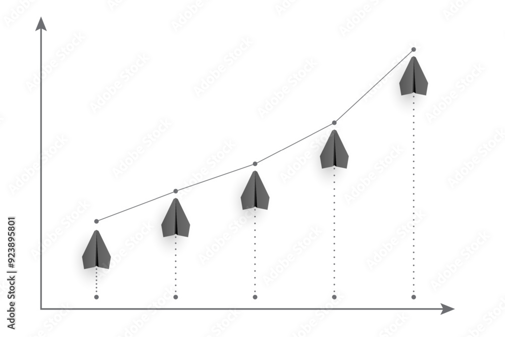 Poster graph diagram from planes with increase growth. finance and business concepts. vector