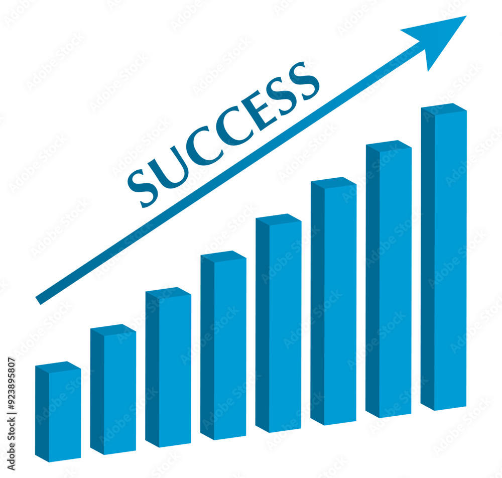 Poster graph with increase report and word success. diagram with rise gain progress. vector illustration