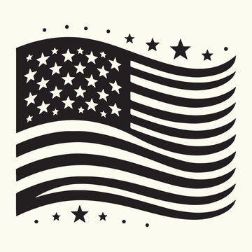 black and white american flag waving