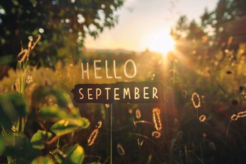 A warm and inviting sunrise background with the text "HELLO SEPTEMBER" Generative AI