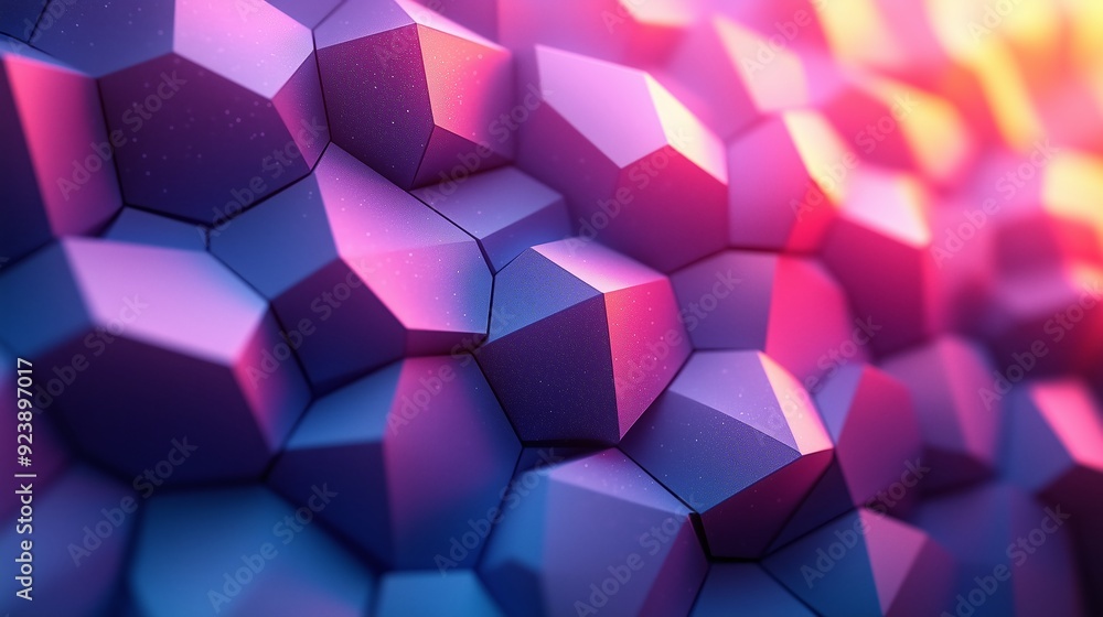 Poster colorful hexagonal pattern with three-dimensional geometric shapes and vibrant lighting