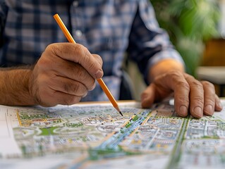 Man Studying Cadastral Map Considering Real Estate Development Opportunity