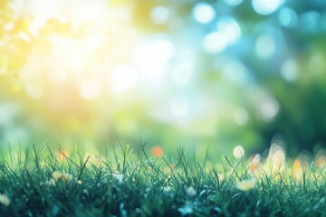 Obraz premium natural grass background with blurred bokeh and sun, ai