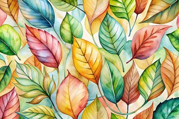 Fototapeta premium Autumn leaves background. Watercolor drawing 