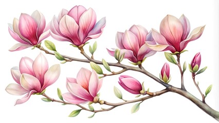 A Watercolor Depiction of Pink Magnolia Flowers Gracefully Branching Out  AI Generated
