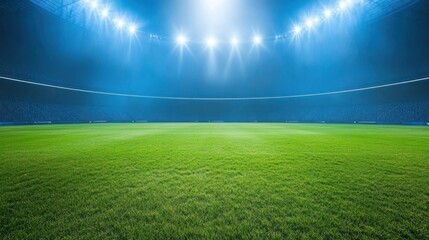 Obraz premium Empty Green Soccer Field Under Stadium Lights